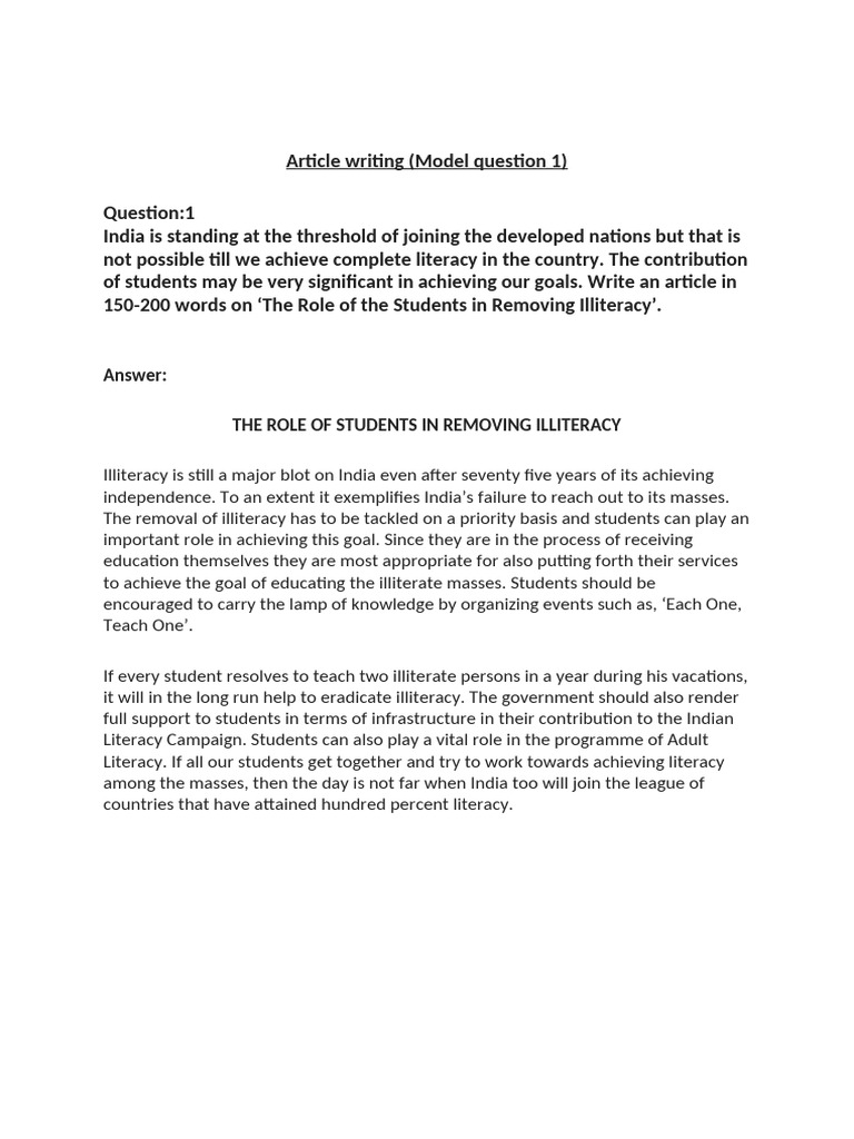 Students' Role in Eradicating Illiteracy | PDF