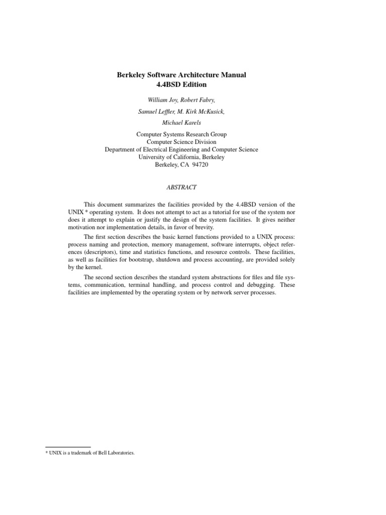Berkeley Software Architecture Manual 4.4BSD Edition | PDF | Network ...