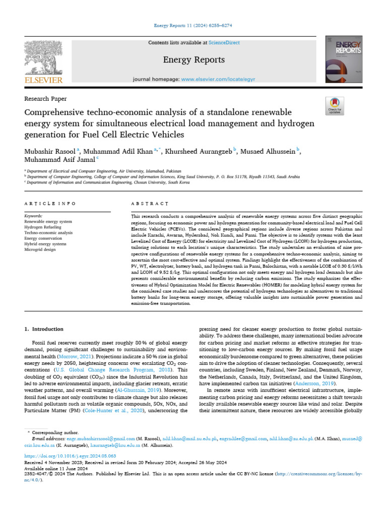 Techno-Economic Analysis of Renewable Energy Systems | PDF | Fuel Cell ...