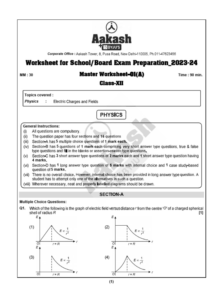 Physics Exam Worksheet for Class XII | PDF | Capacitor | Capacitance