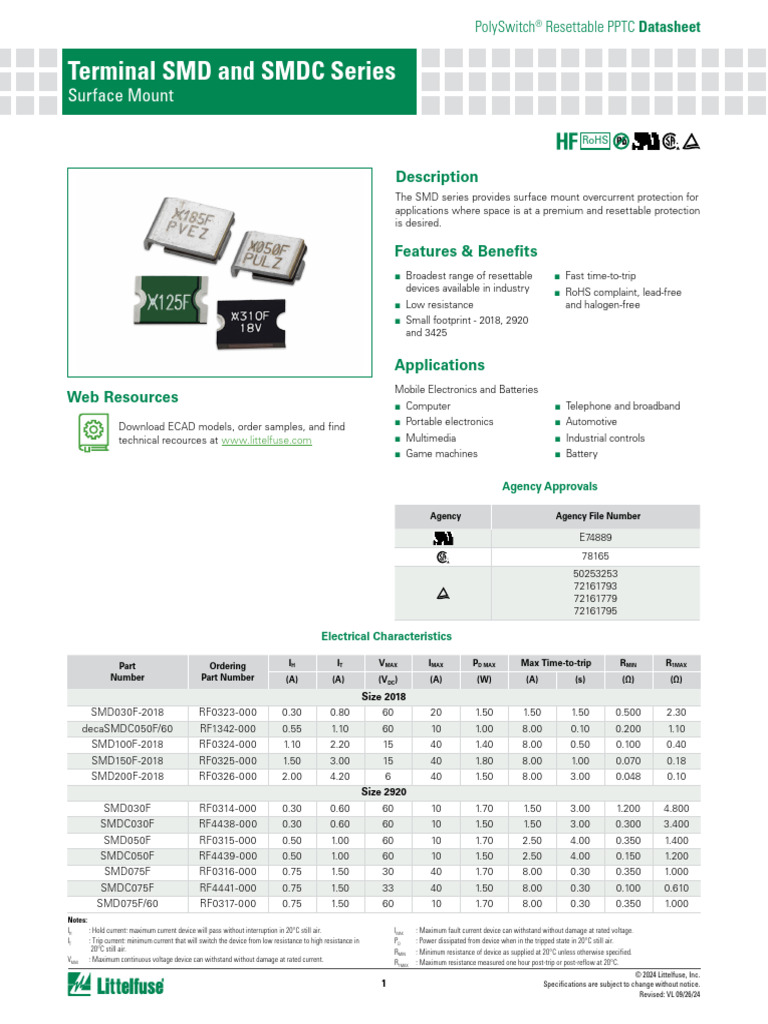 PolySwitch® SMD PPTC Datasheet | PDF | Electrical Engineering ...