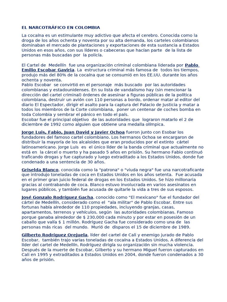 Historia del Narcotráfico en Colombia | PDF | Comercio ilegal de drogas ...