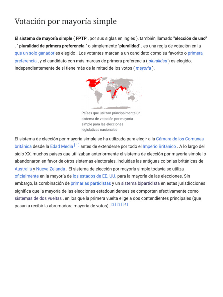 Votación Por Mayoría Simple - Wikipedia | PDF | Democracia | Gobernancia