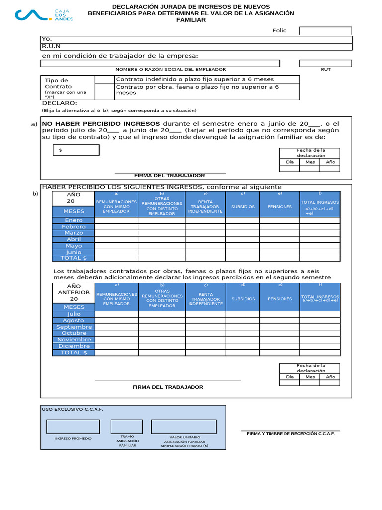 Declaración Jurada de Ingresos CCAF | PDF | Economias