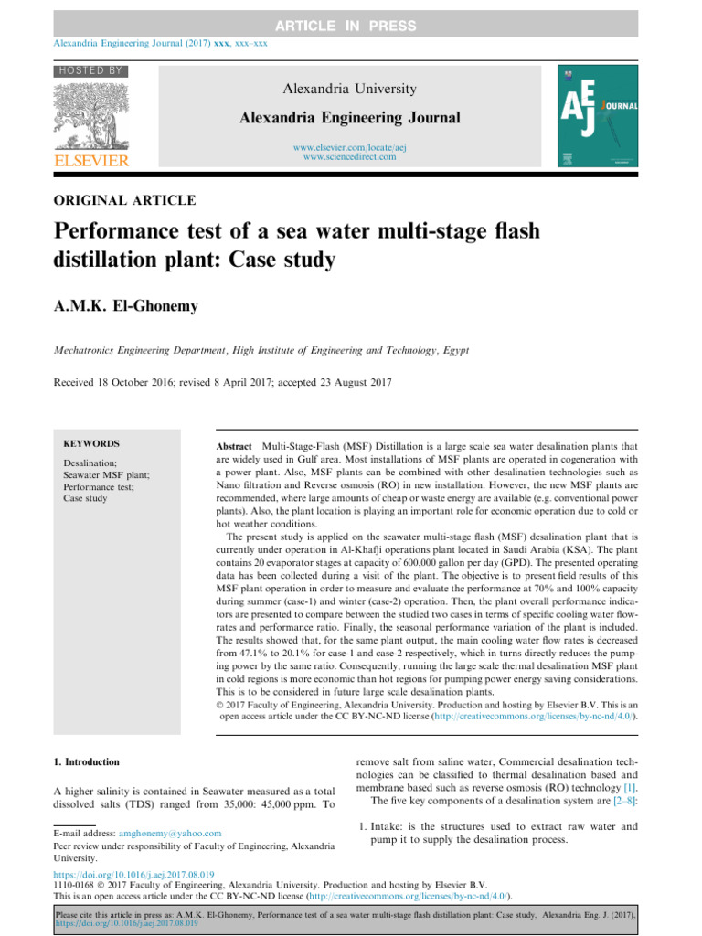 MSF Plant Performance Evaluation Study | PDF | Desalination | Water