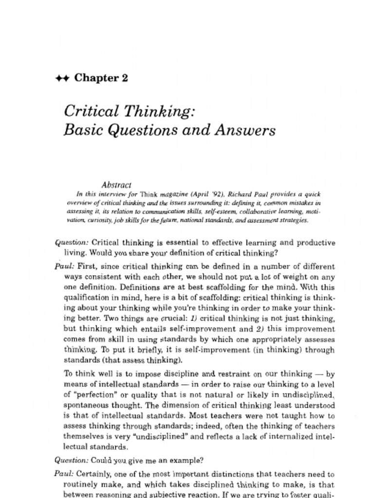 Critical Thinking Questions | PDF