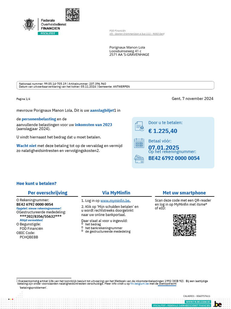 Aanslagbiljet 2024 PDF | PDF