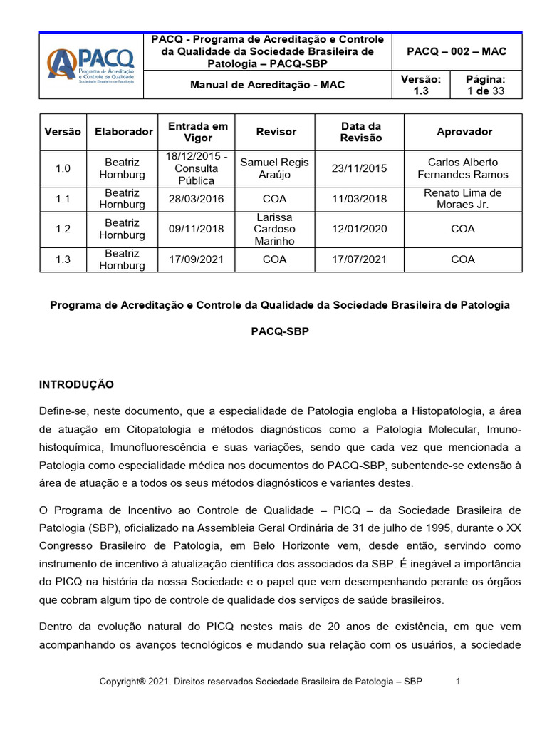 Manual de Acreditação PACQ-SBP | PDF | Qualidade (negócios ...