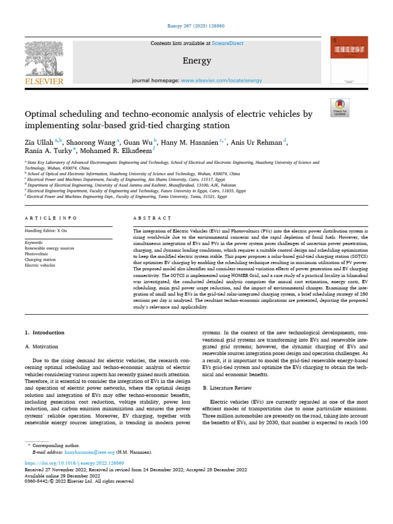 Optimal Scheduling and Techno Economic Analysis of Electric Vehicle ...