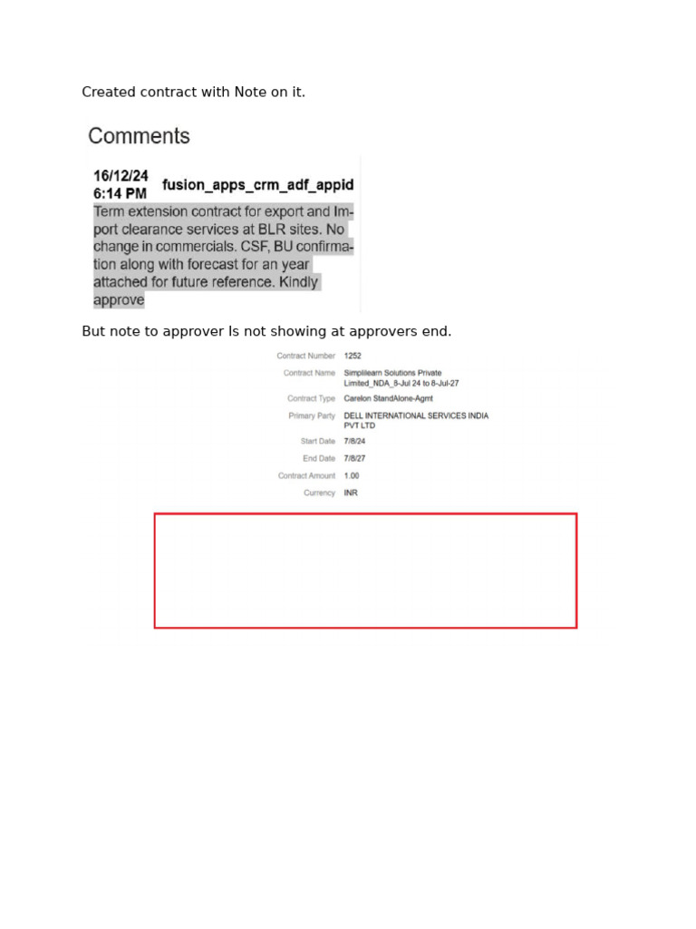 Contract Note To Approver Issue | PDF
