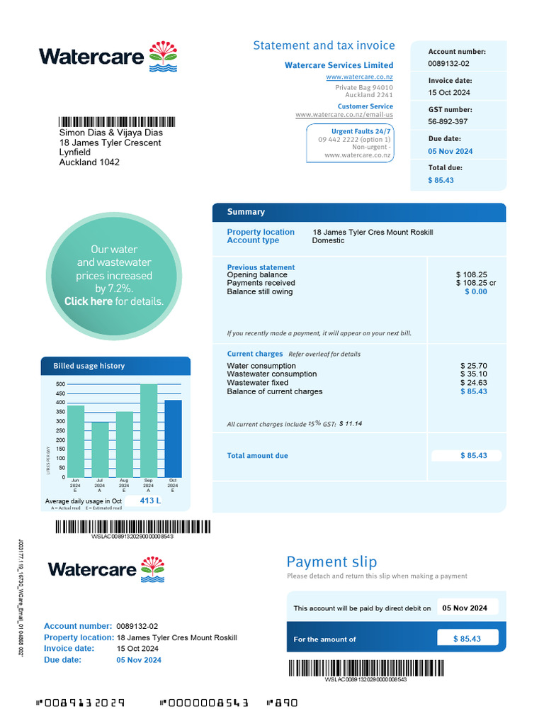 Water Bill Summary for Homeowners | PDF | Invoice | Government Finances