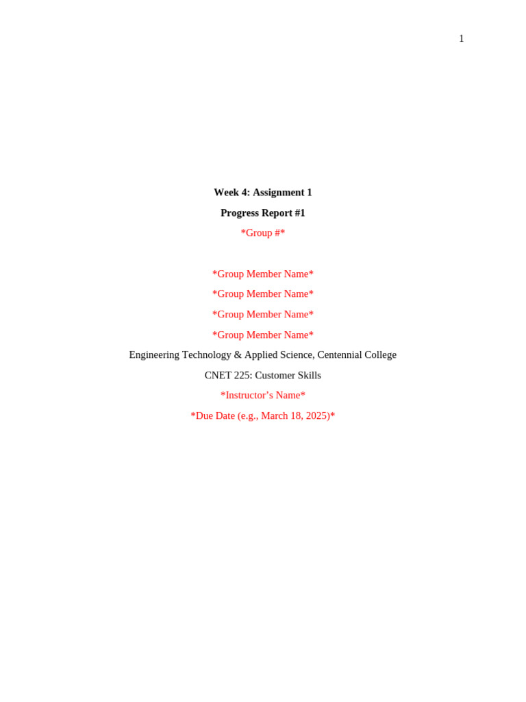 Week 4 Progress Report Template | PDF