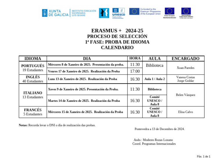 Calendario Probas de Idioma | PDF