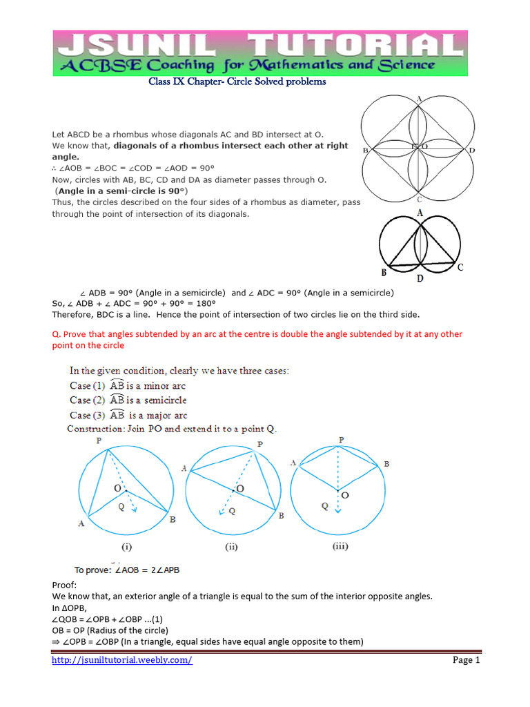 Class Ix Chapter - Circle Solved Problems | PDF | Circle | Perpendicular