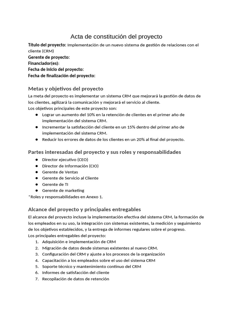 Plantilla Acta de Constitución Del Proyecto | PDF | Gestión de la ...