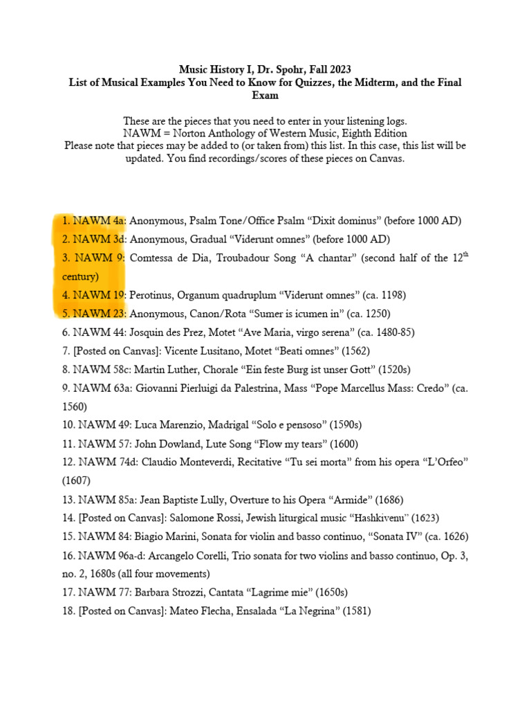 List+of+Pieces+for+Listening+Logs+Fall+2023+%5B2610%5D | PDF