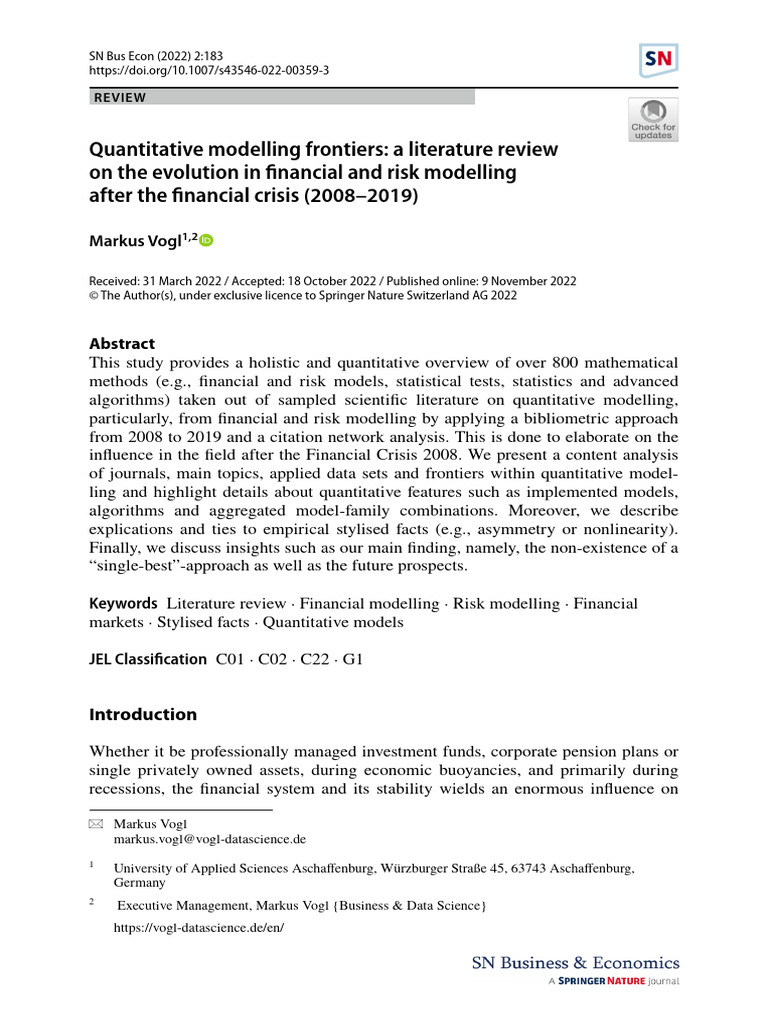 Quantitative Modelling Frontiers: A Literature Review On The Evolution ...