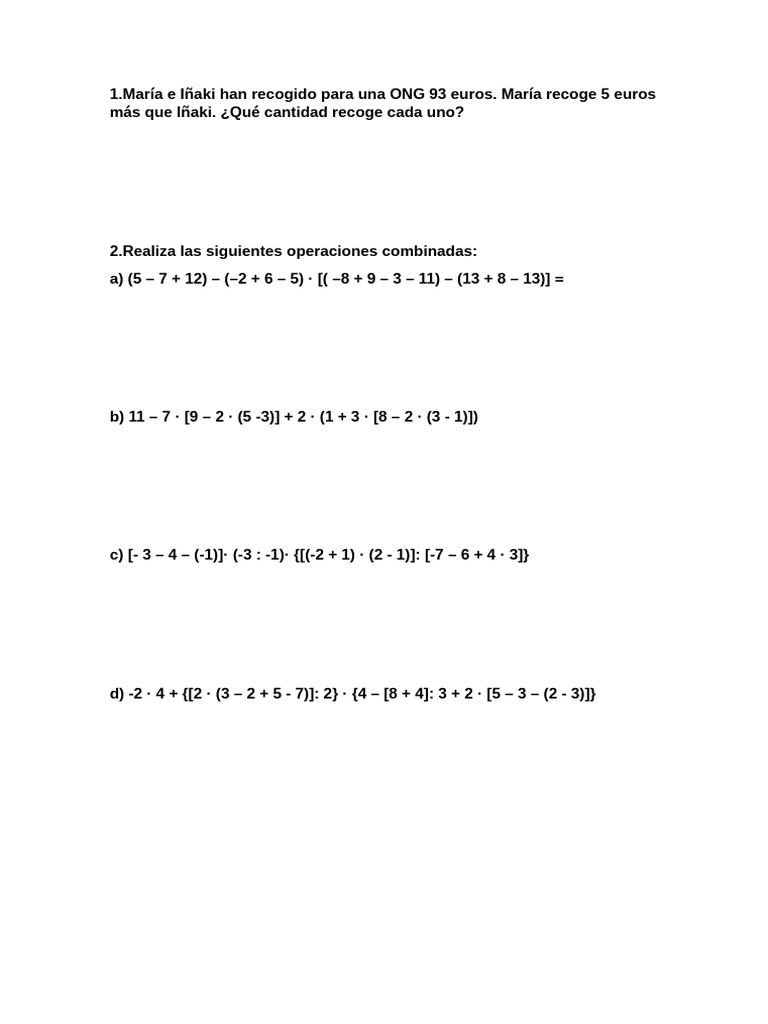 Ejercicios de Matemáticas y Problemas | PDF