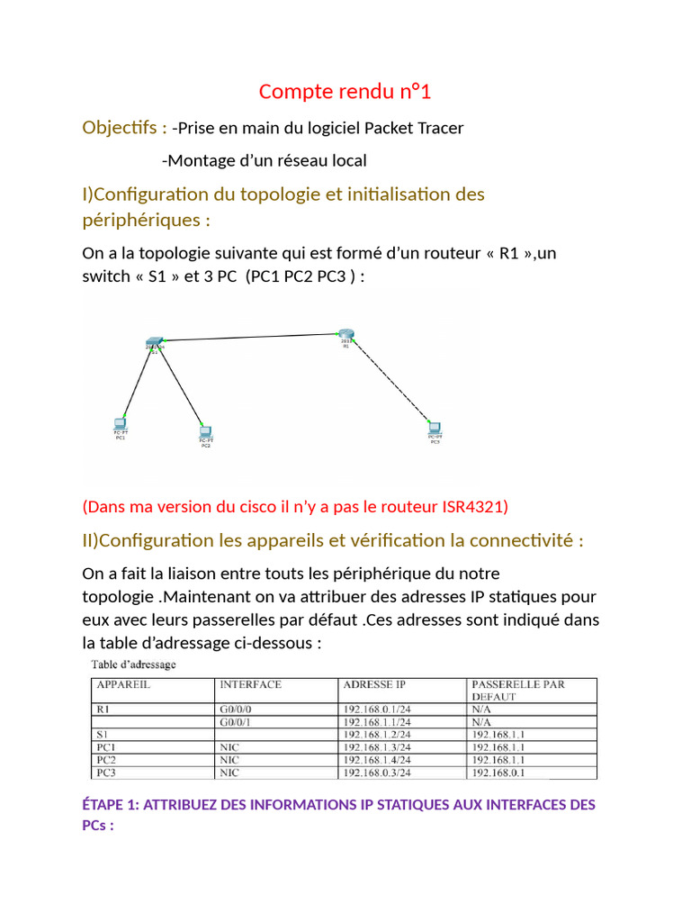 Configuration d'un réseau local avec Packet Tracer | PDF