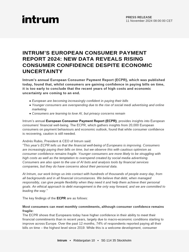 2024 European Consumer Payment Insights | PDF | Cost Of Living | Debt
