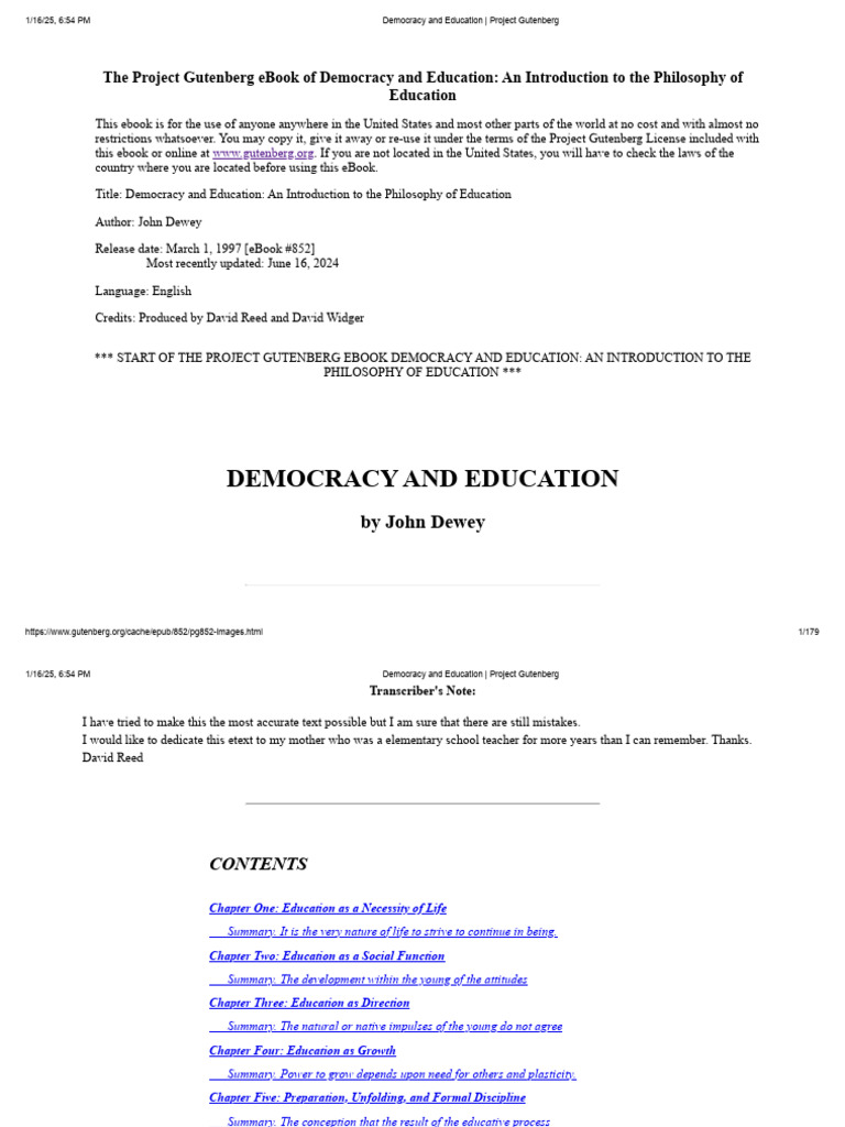 Democracy and Education An Introduction To The Philosophy of Education ...