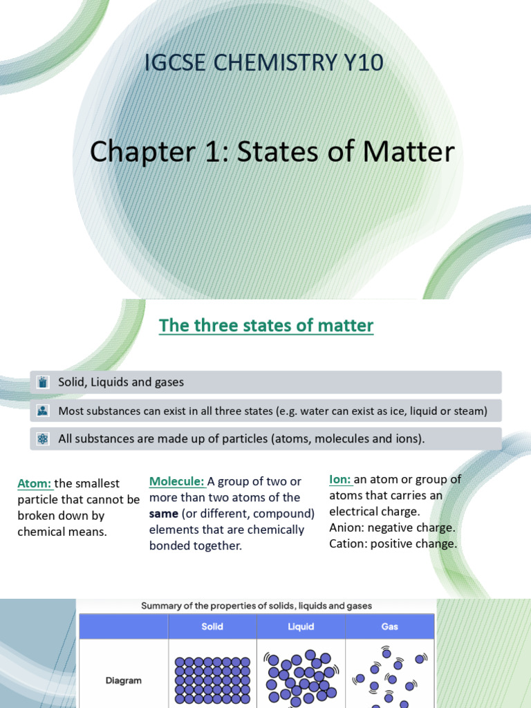States of Matter in IGCSE Chemistry | PDF | Gases | Liquids