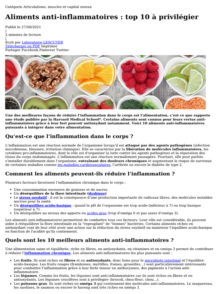 Top 10 des Aliments Anti-Inflammatoires | PDF | Inflammation | Acides ...