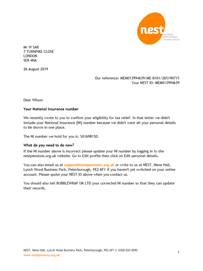 Update Your National Insurance Number | PDF