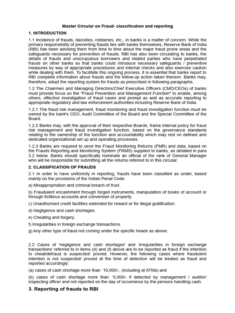RBI Master Circular on Fraud Reporting | PDF | Cheque | Fraud
