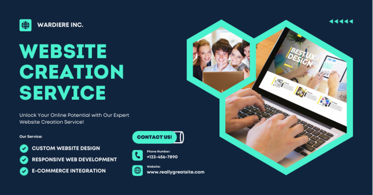 Navy Cyan Modern Website Creation Service Facebook Ad | PDF