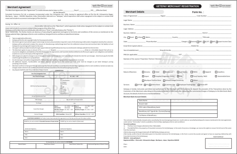 Bank - Merchant Agreement UCO Bank Merchant Powered by GetePay | PDF ...