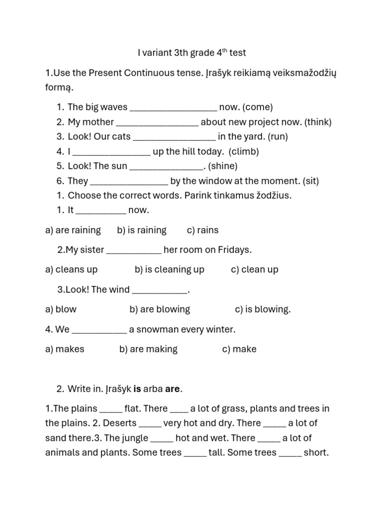 I Variant 3th Grade 4th Test | PDF