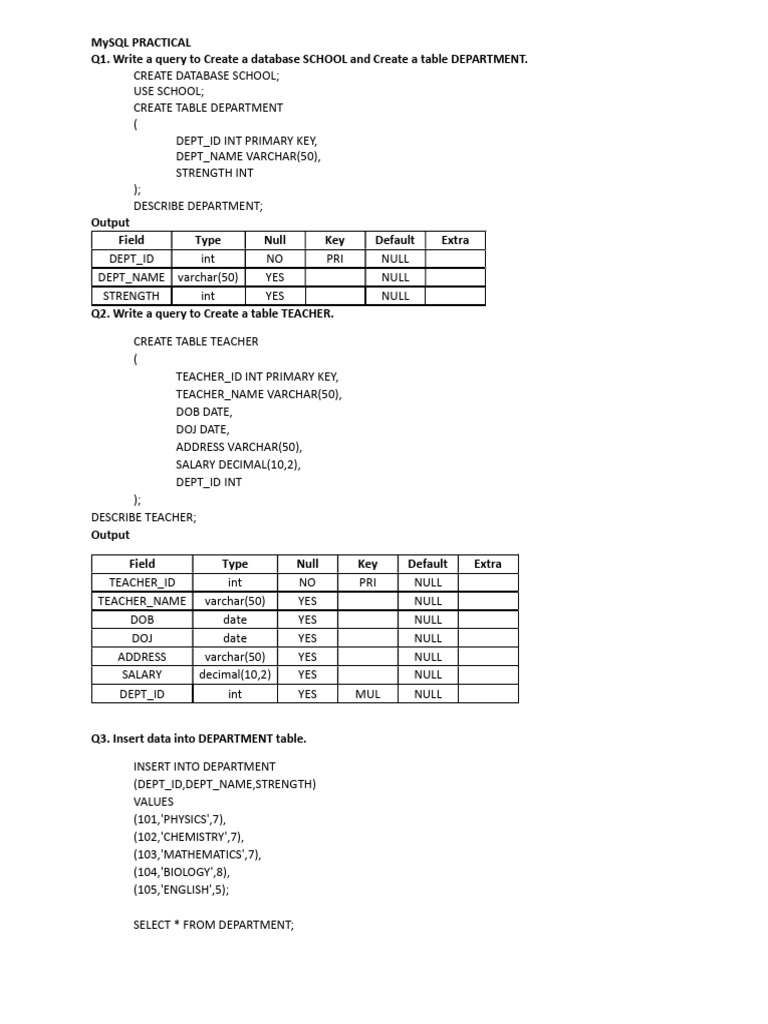 MY SQL PRACTICAL | PDF | Data | Information Retrieval