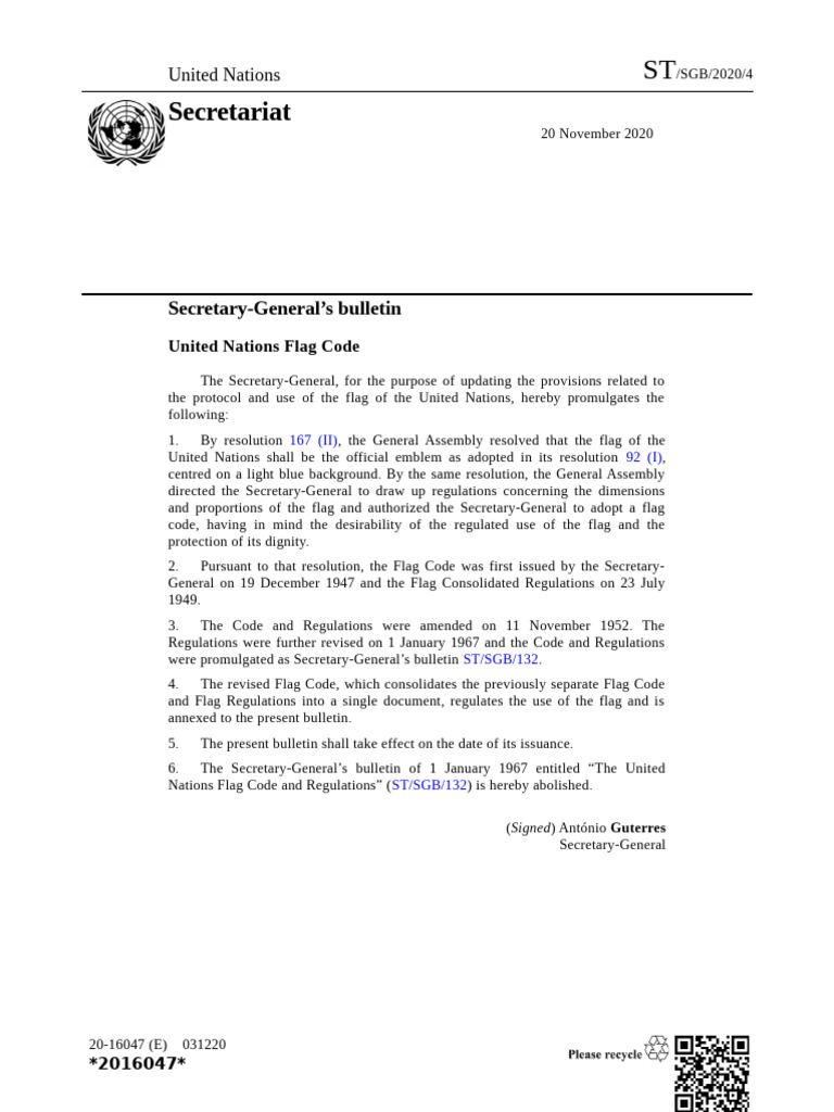 ST - SGB - 2020 - 4 UN Flag Code | PDF | Flag | Symbols