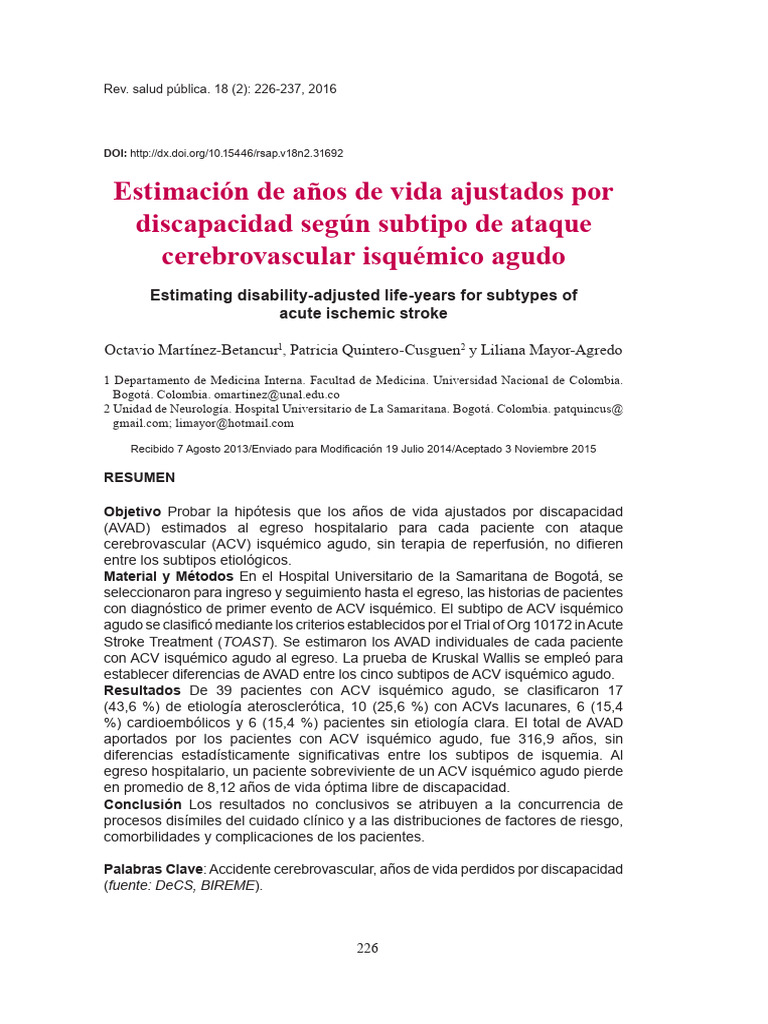 Estimating Disability Adjusted Life Years | PDF | Carrera | Infarto de ...