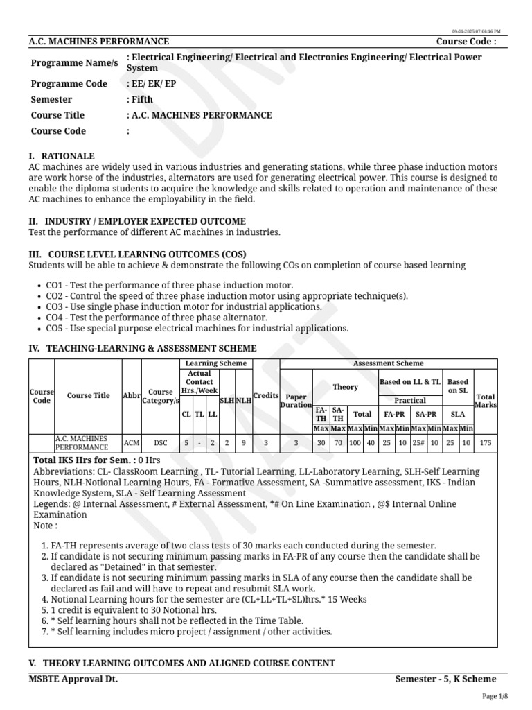AC Machines Performance Syllabus | PDF | Electric Motor ...