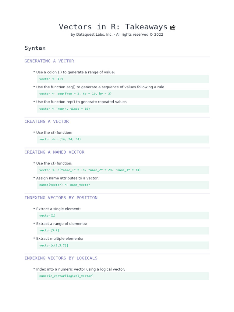 R Vector Creation and Indexing Guide | PDF
