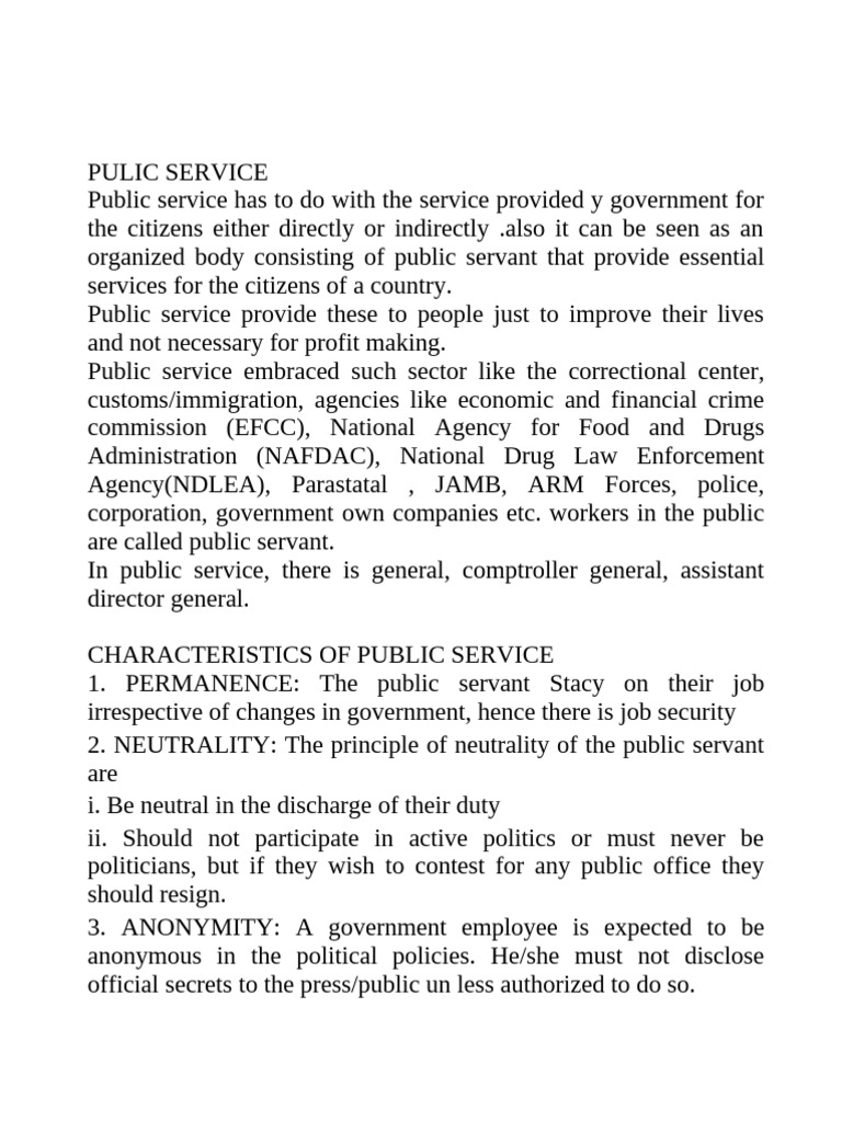 Characteristics and Functions of Public Service | PDF | Human Rights ...