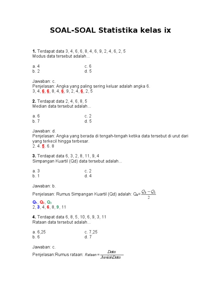 Soal Statistika Kelas 3 SMP