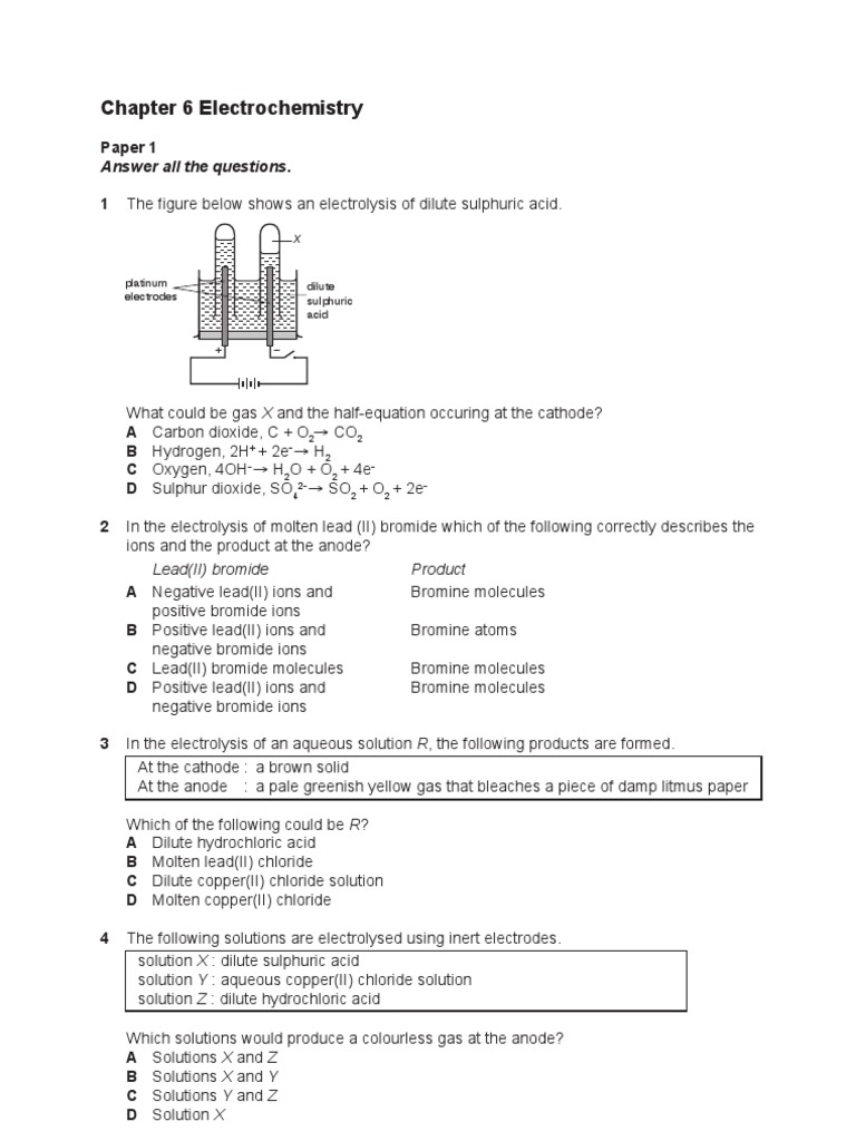 Chemistry Quiz Chapter 6 Form 4 @ | PDF | Electrochemistry | Chemical