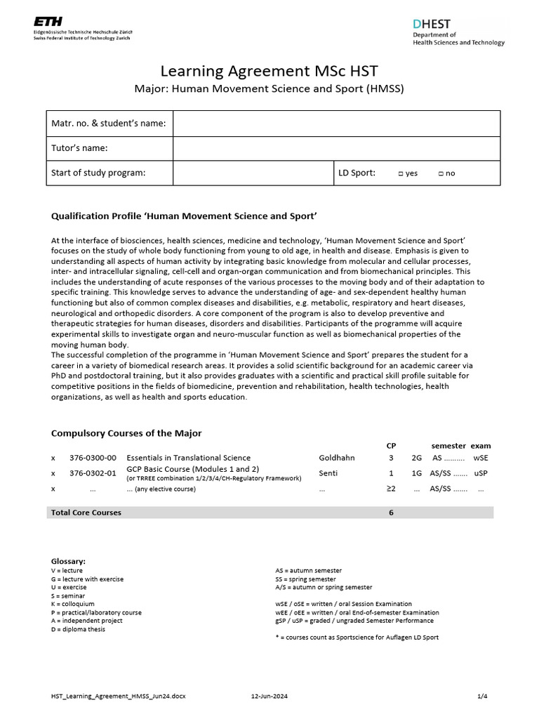 MSc Human Movement Science Agreement | PDF