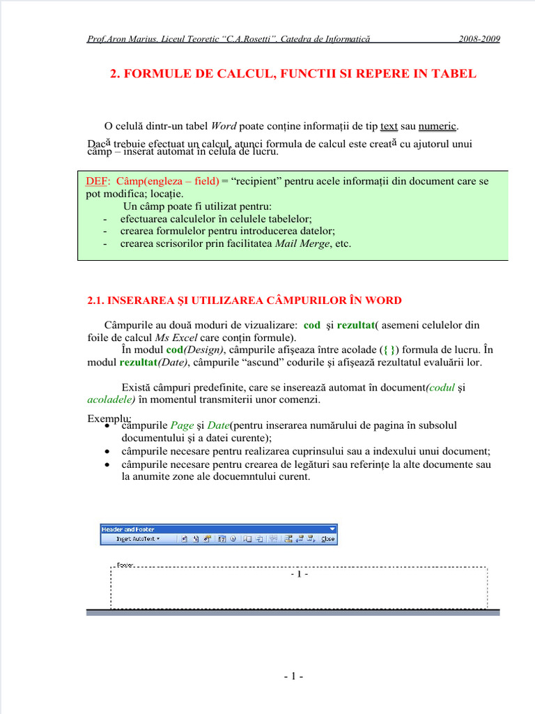 Formule de Calcul Functii Si Repere in Tabel | PDF