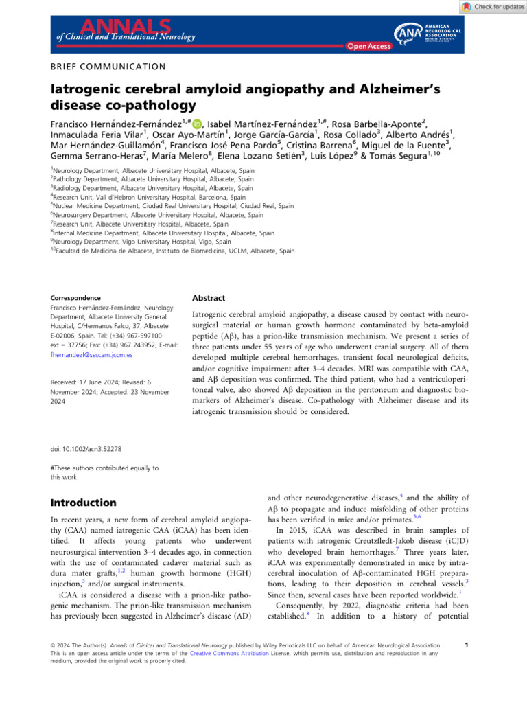 Iatrogenic Cerebral Amyloid Angiopathy | PDF | Cerebrospinal Fluid ...