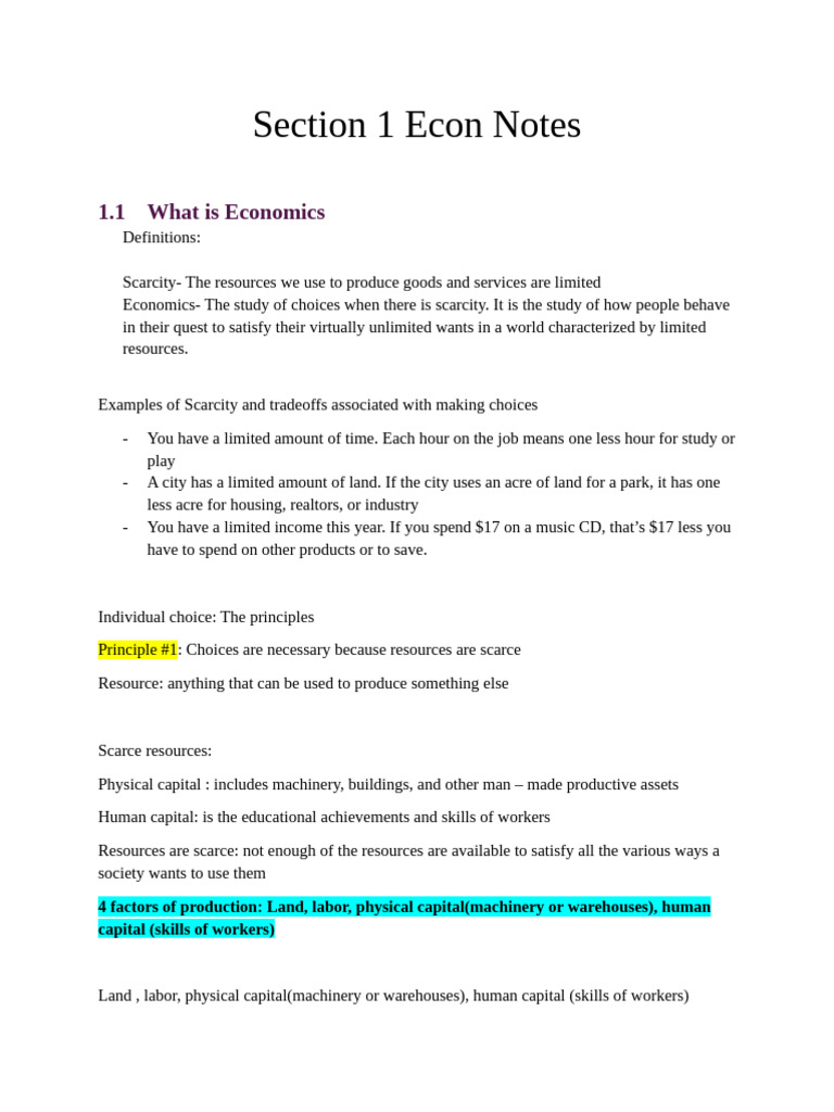 Section 1 Econ Notes | PDF