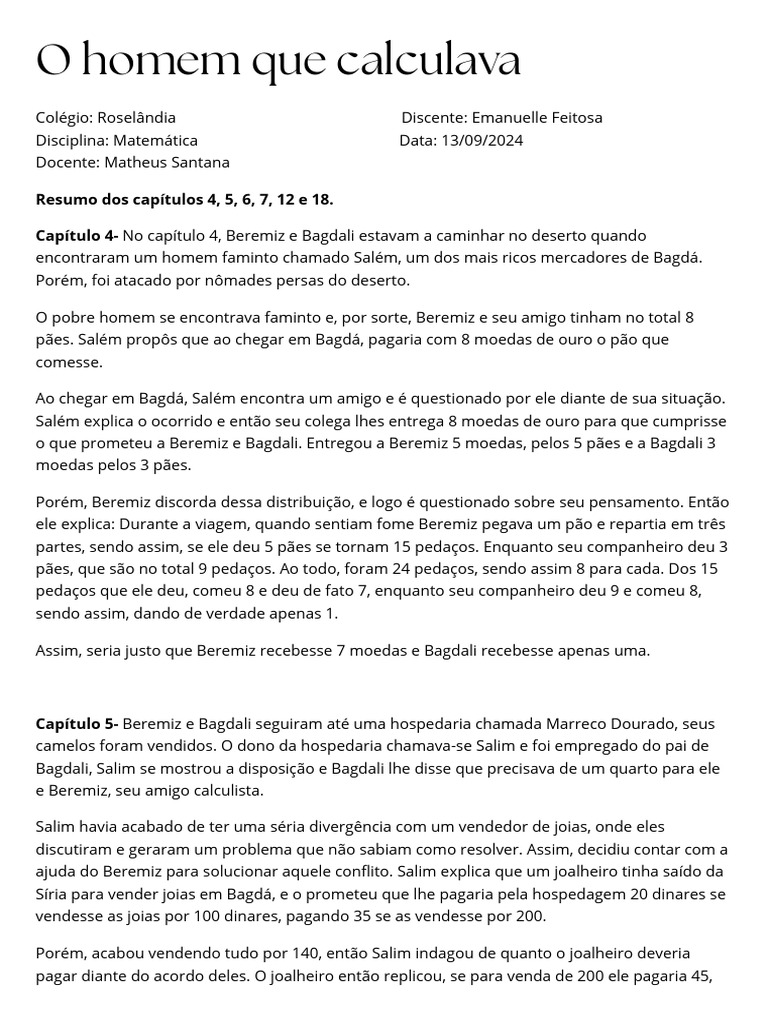 Resumo dos Capítulos de 