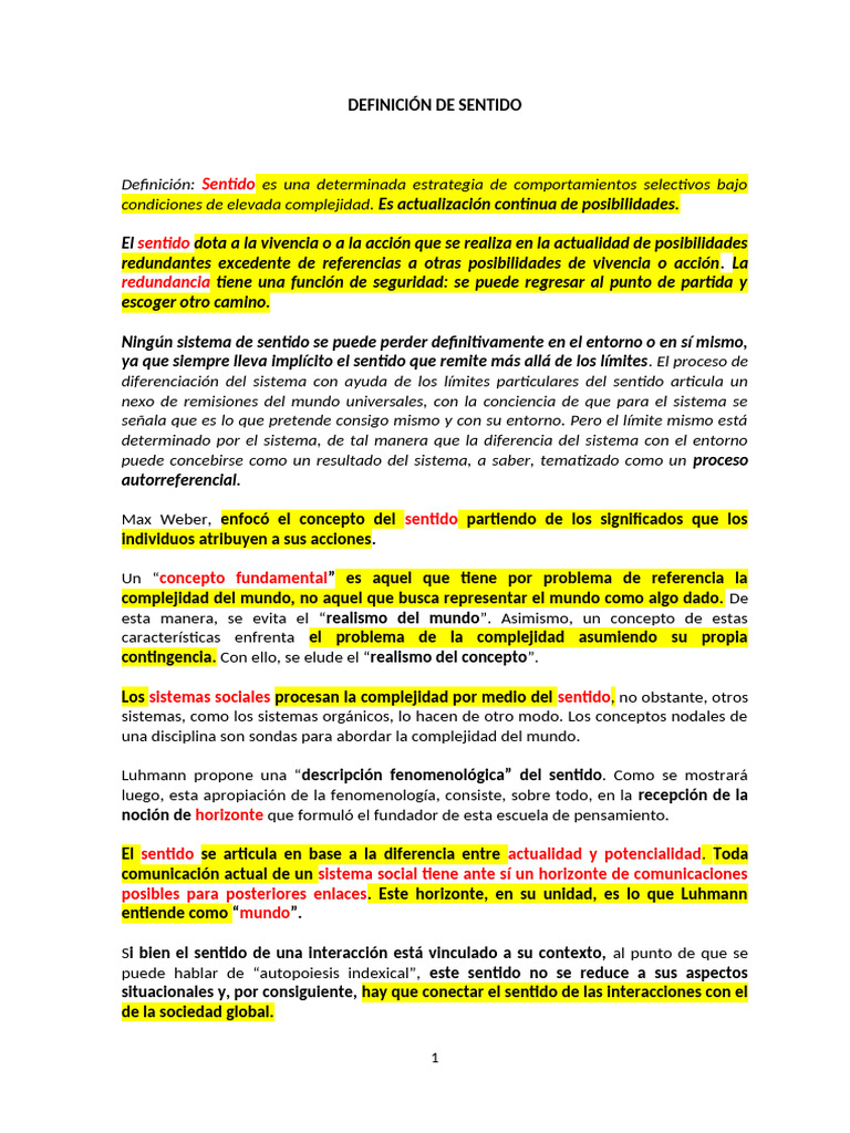 DEFINICIÓN DE SENTIDO | PDF | Complejidad | Concepto