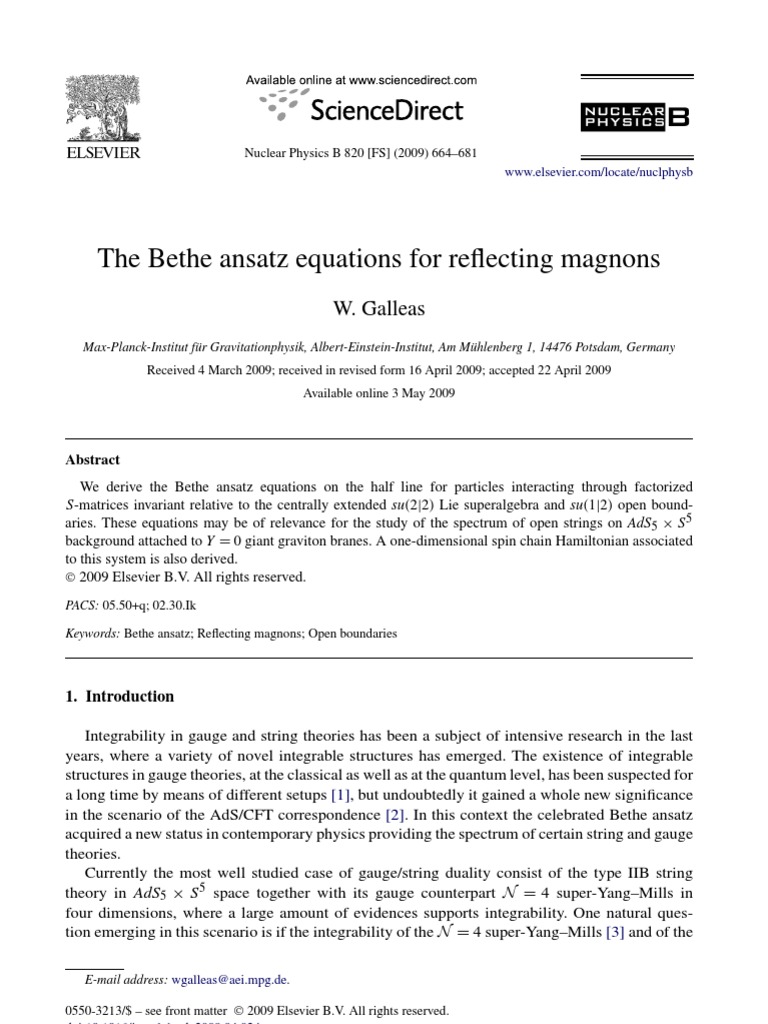Bethe Ansatz for Reflecting Magnons | PDF | Matrix (Mathematics ...