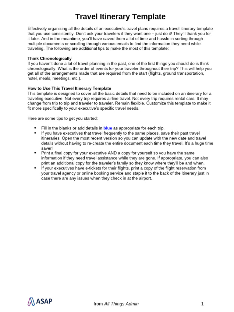Executive Travel Itinerary Template | PDF | O'hare International ...