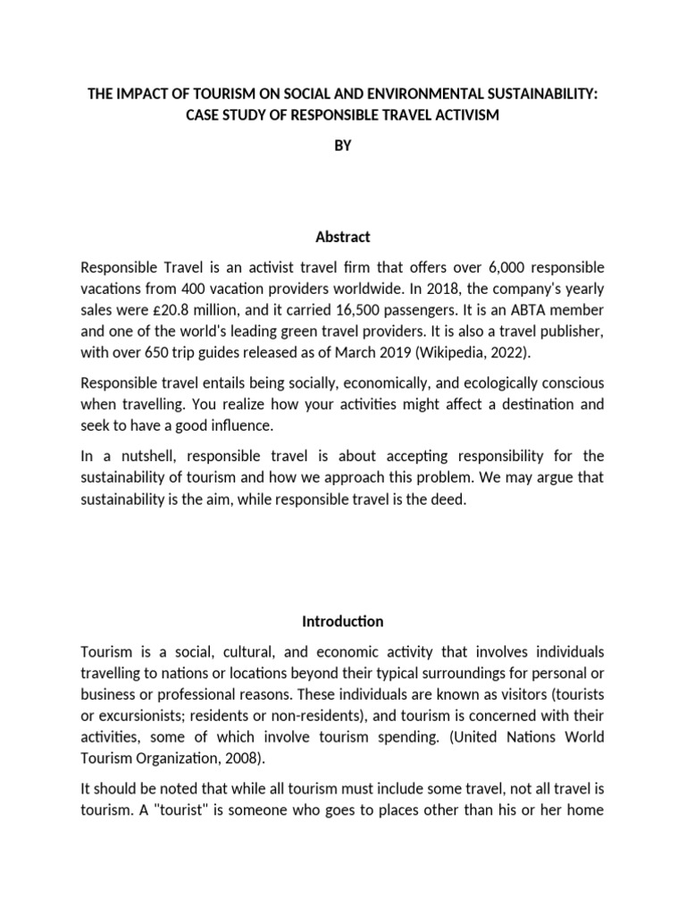 Responsible Travel and Sustainability Impact | PDF | Tourism ...