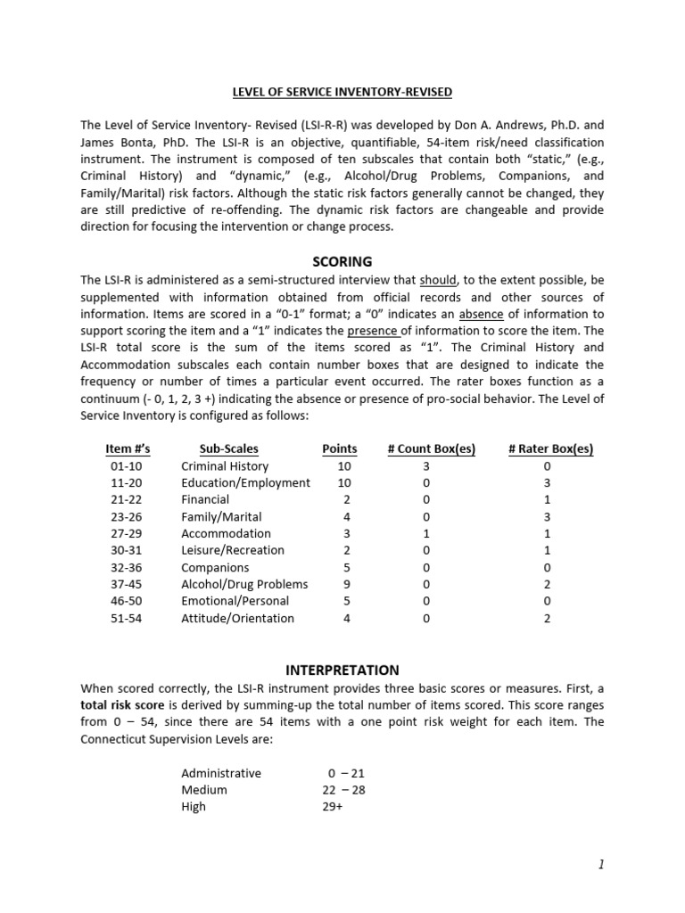 LSI-R Scoring Guide Overview | PDF | Crimes | Crime & Violence